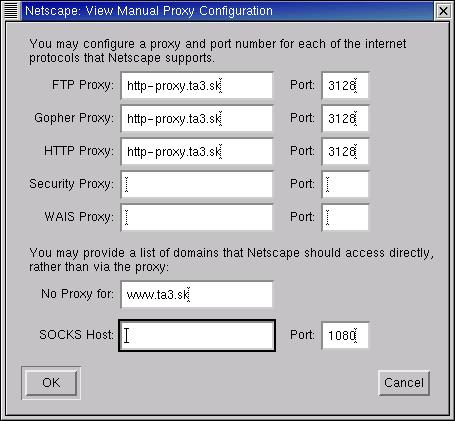 Nastavenie pre Netscape-1.22 a niie verzie